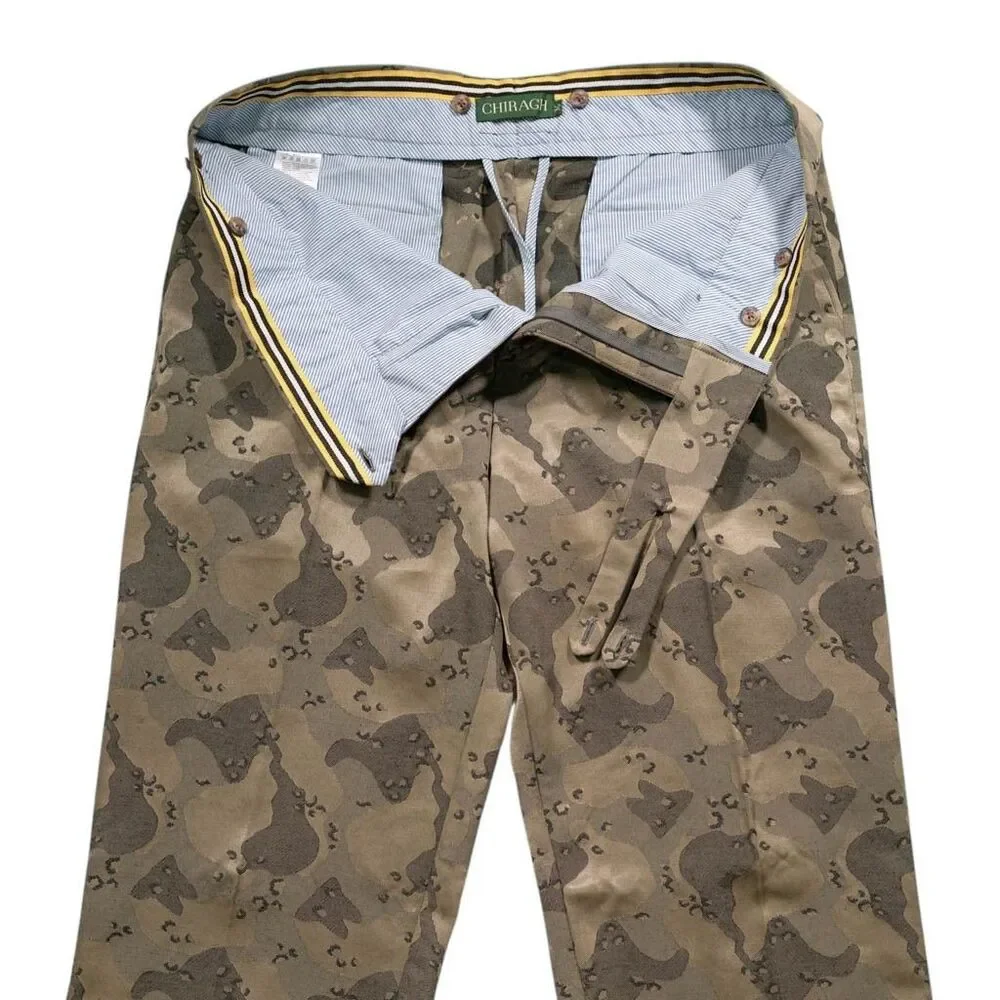 Mens 36 Gurkha Pants Tan Brown Camo Cotton Jacquard Flat Front Straight Trousers